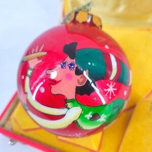 Vtg Karen Rossi Silvestri Fanciful Flights Christmas Ornament Hand Painted Elf